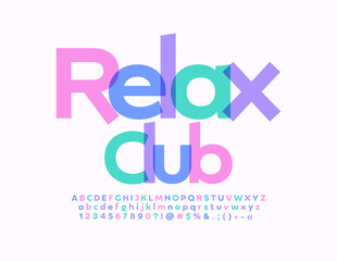 Vector colorful Emblem Relax Club. Watercolor Alphabet Letters, Numbers and Symbols. Modern Bright Font
