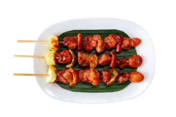 Top view of Grilled Beef and vegetables