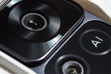 Modern smartphone camera lens, macro view. close up