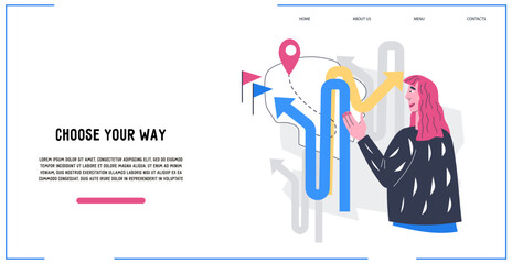 Making a choice and looking for a career path and self development vector website.