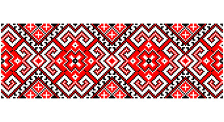 Embroidered good like old handmade cross-stitch ethnic Ukraine pattern. Ukrainian towel ornament, rushnyk called, vector.