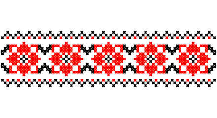 Embroidered good like old handmade cross-stitch ethnic Ukraine pattern. Ukrainian towel ornament, rushnyk called, vector.