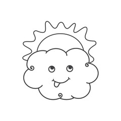 Cloudiness icon, cloud covers the sun, cloud and sun in a doodle style