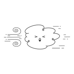 con windy, cloud and wind in doodle style, weather forecast