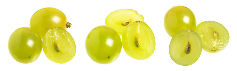 Green grape berries isolated on white background. Macro