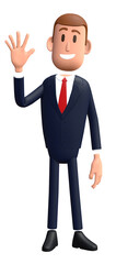 3D cartoon businessman with counting number gesture. Businessman 3D character