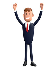 3D cartoon businessman with happy gesture. Businessman 3D character
