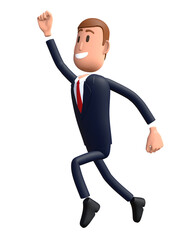 3D cartoon businessman with fly gesture. Businessman 3D character