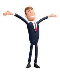 3D cartoon businessman with happy gesture. Businessman 3D character