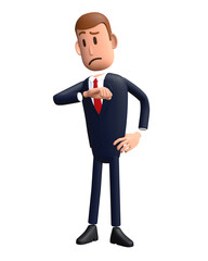 Obraz premium 3D cartoon businessman with waiting gesture. Businessman 3D character