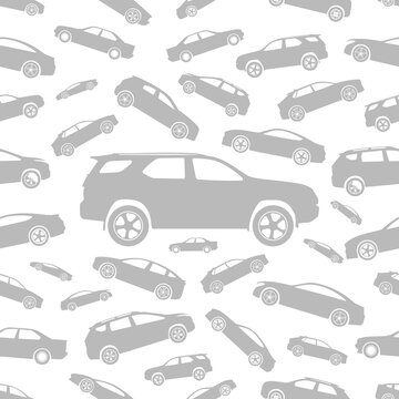 Car Seamless Pattern With Simple Gray Car Icons on White Background. Simple Car Seamless Pattern Design. Abstract seamless cars pattern. seamless pattern with cars on white background.