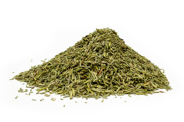 Dried rosemary leaf on white background (Salvia rosmarinus)