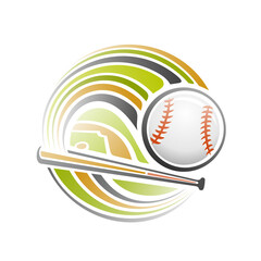 Vector logo for Baseball Sport, isolated modern emblem with illustration of flying baseball ball over playground, decorative line art sports badge for varsity baseball club on white background