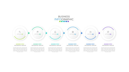 Infographic design template can be used for presentation, banner, graphic, business flow and diagram. Modern flat Timeline template with 6 option, parts, step for process. Abstract template.