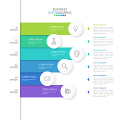 Infographic design template can be used for presentation, banner, graphic, business flow and diagram. Modern flat Timeline template with 6 option, parts, step for process. Abstract template.