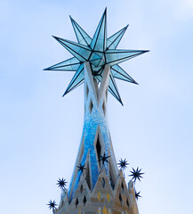 Main star of the tower of the Virgin Mary of the Sagrada Familia and details of small stars, tiles...