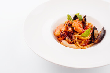 Pescatore tomato sauce pasta with seafood