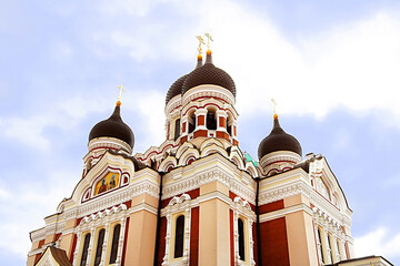 The Alexander Nevsky Cathedral in the Tallinn Old Town, Estonia. It was built to a design by Mikhail Preobrazhensky in a typical Russian Revival style between 1894 and 1900