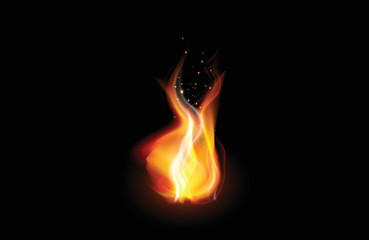 Fototapeta premium Realistic burning fire flames with shiny bright elements.