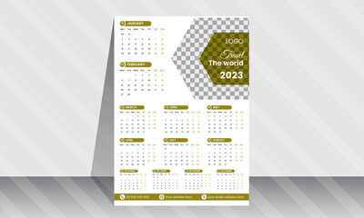 Monthly Calendar 2023. Simple monthly horizontal photo calendar Layout for 2023 year in English. Cover Calendar and 12 months templates