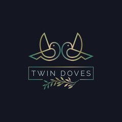 flying bird twin doves outline monogram luxury logo template design for brand or company and other