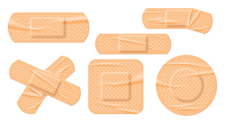 Medical adhesive bandages set, realistic 3d beige sticky plaster patches for first aid