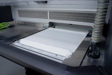 White polyamide powder for printing powder 3d printer close-up. Powder for high-speed printing of...