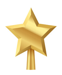 Christmas gold tree topper, 3d star decoration in deco design for top of Xmas tree