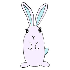 Cute cartoon bunny, funny white rabbit vector illustration