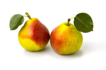 Pears with leaf on white background