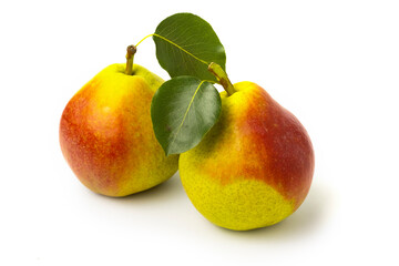 Pears with leaf on white background