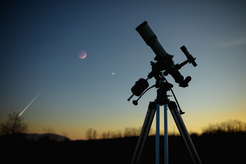 Astronomical telescope and equipment for observing stars, Milky way, Moon and planets.