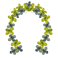 Watercolor clover frame with horseshoe, watercolor painting on a white background, isolated.