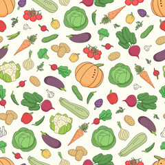 Fresh vegetables seamless pattern. Cartoon style.