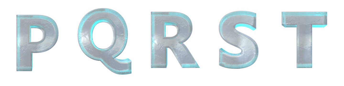 Font of ice or glass. Letters P,Q,R,S,T.