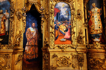 Fototapeta premium interior of the church iconostasis icons objects of worship altar religion crucifixion