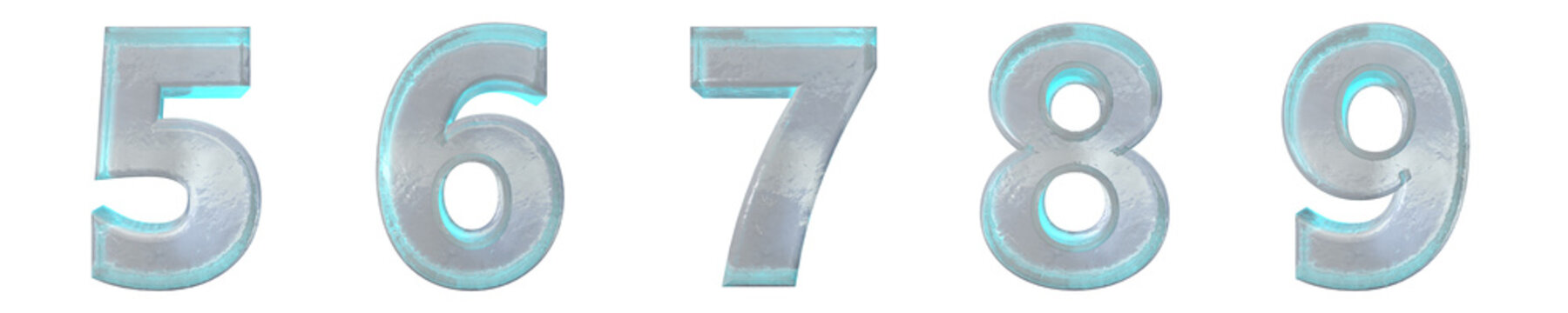 3D Numbers of ice or glass. Symbol set 5,6,7,8,9.