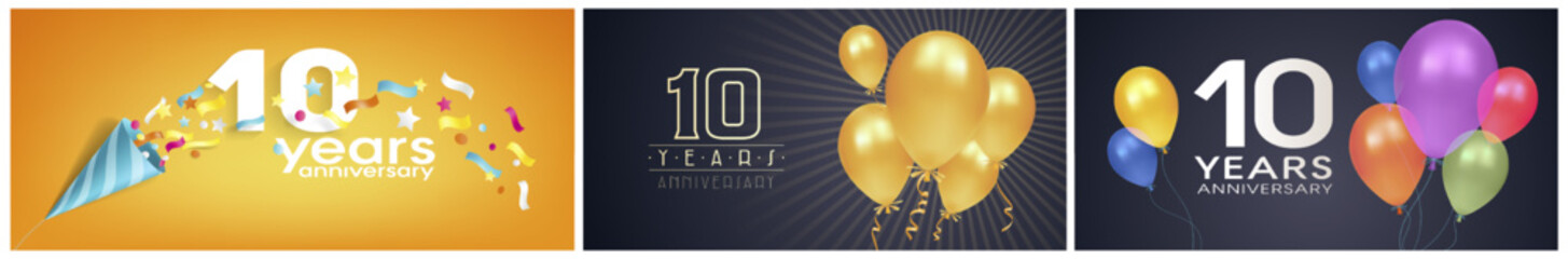 10 years anniversary set of vector icon, logo. Graphic background