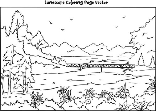 landscape coloring page vector for adult