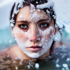 girl swimming in the snow