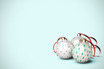 Three Christmas Ball Ornaments with Copy Space
