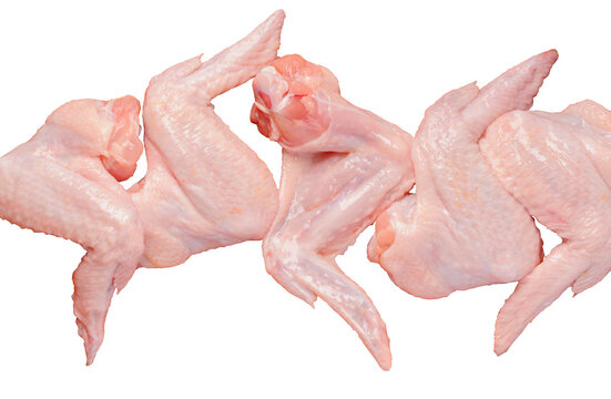 Raw chicken wings isolated on white background with clipping path.