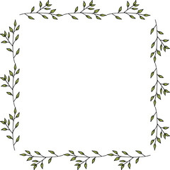 Square frame with positive green branches on white background. Vector image.