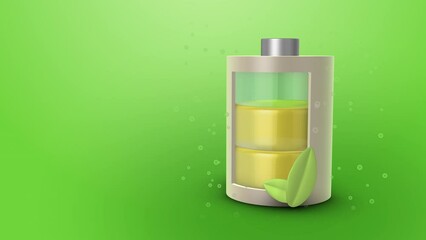 Ecofriendly Lithium ion battery charging animation with green leaf symbol