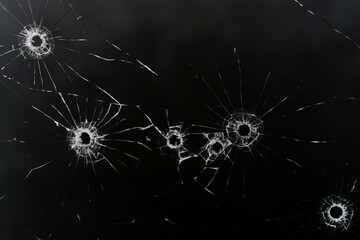 bullet hole on glass black background for overlay, transparent window - obrazy, fototapety, plakaty
