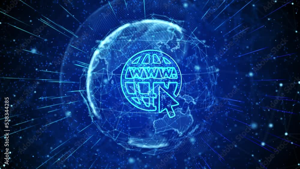 Aufkleber www globe digital global technology world network connections loop background. www icon. world wide 