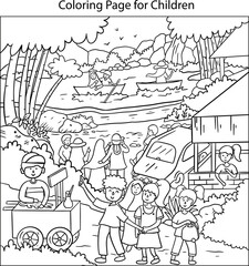 Coloring page of tourist attraction illustration