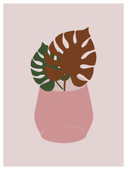 Botanical wall art vector set. Line art painting with leaves with abstract shapes. Abstract plant art design for print, cover, wallpaper, minimal and natural wall art. Vector illustration.