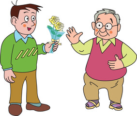 息子から父の日のプレゼントをもらうお父さん
