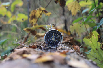 round compass on natural background